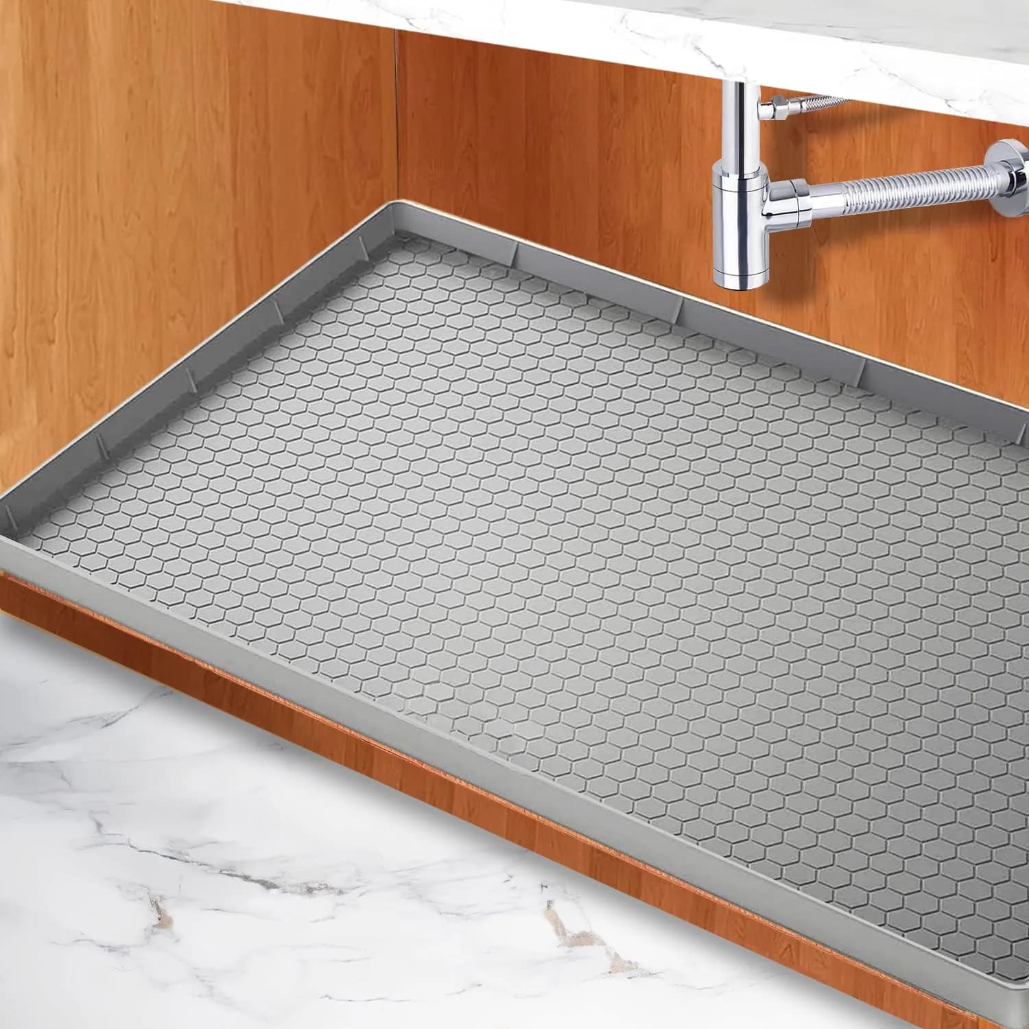Sazteay Waterproof Silicone Under Sink Mat 31" x 22" | Protects Cabinets & Spills