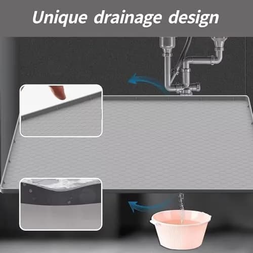 Sazteay Waterproof Silicone Under Sink Mat 31" x 22" | Protects Cabinets & Spills thumbnail 4