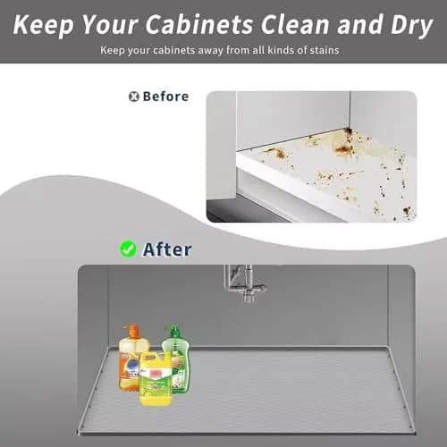 Sazteay Waterproof Silicone Under Sink Mat 31" x 22" | Protects Cabinets & Spills thumbnail 5