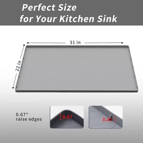Sazteay Waterproof Silicone Under Sink Mat 31" x 22" | Protects Cabinets & Spills thumbnail 2