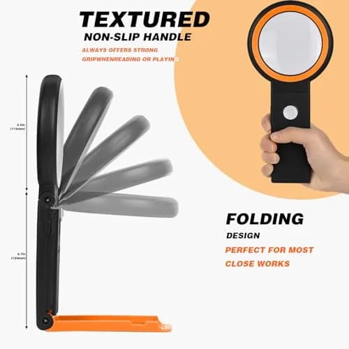 KIBTOY Black Magnifying Glass with Light and Stand, 3.2-inch Glass Lens (8.13 cm) | High Magnification for Seniors Reading thumbnail 4