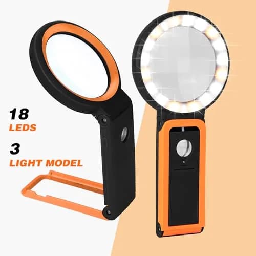 KIBTOY Black Magnifying Glass with Light and Stand, 3.2-inch Glass Lens (8.13 cm) | High Magnification for Seniors Reading thumbnail 6