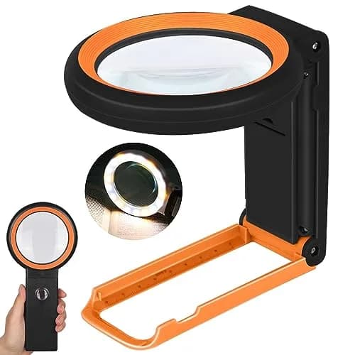 KIBTOY Black Magnifying Glass with Light and Stand, 3.2-inch Glass Lens (8.13 cm) | High Magnification for Seniors Reading thumbnail 1