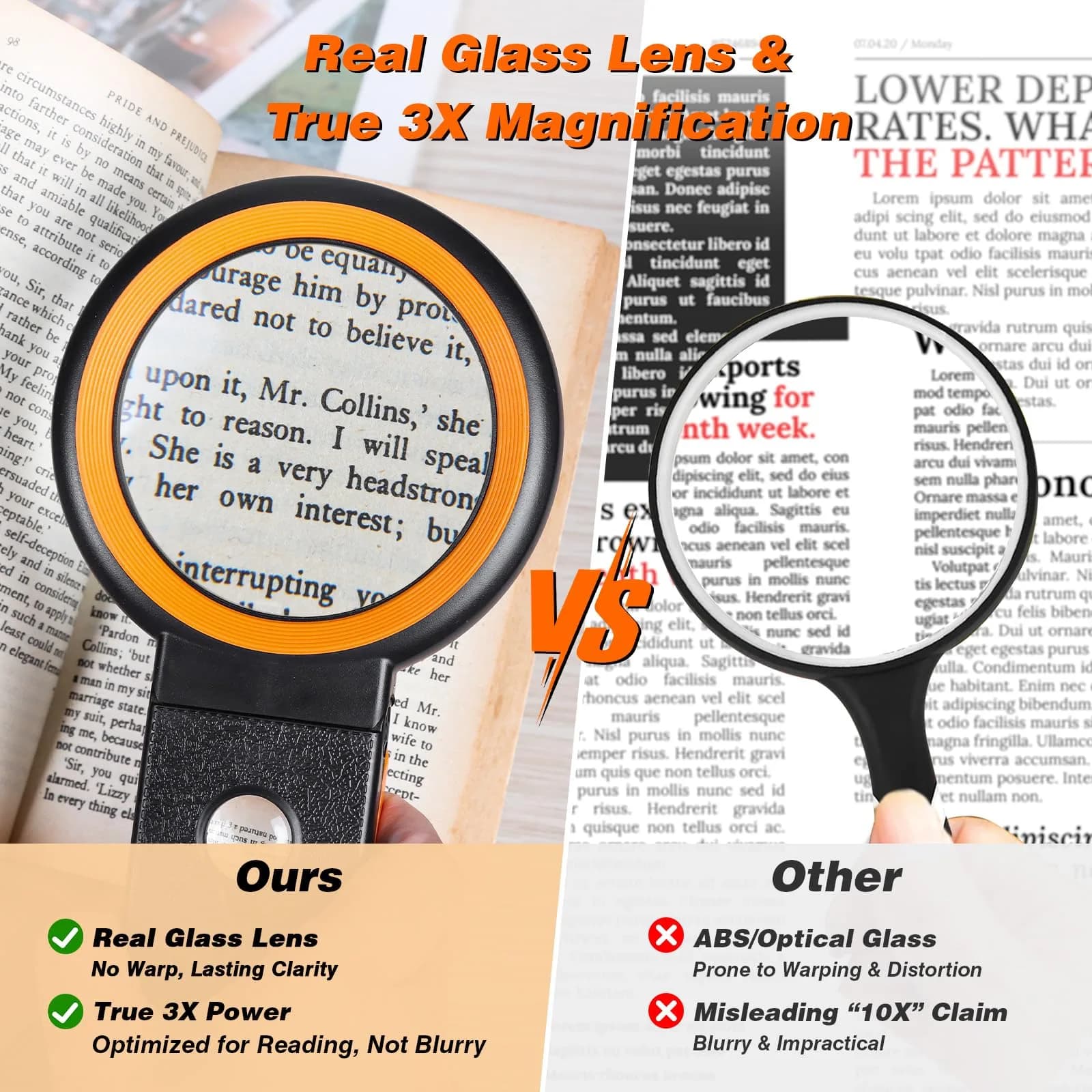 KIBTOY Black Magnifying Glass with Light and Stand, 3.2-inch Glass Lens (8.13 cm) | High Magnification for Seniors Reading - view 3
