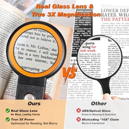 KIBTOY Black Magnifying Glass with Light and Stand, 3.2-inch Glass Lens (8.13 cm) | High Magnification for Seniors Reading thumbnail 3