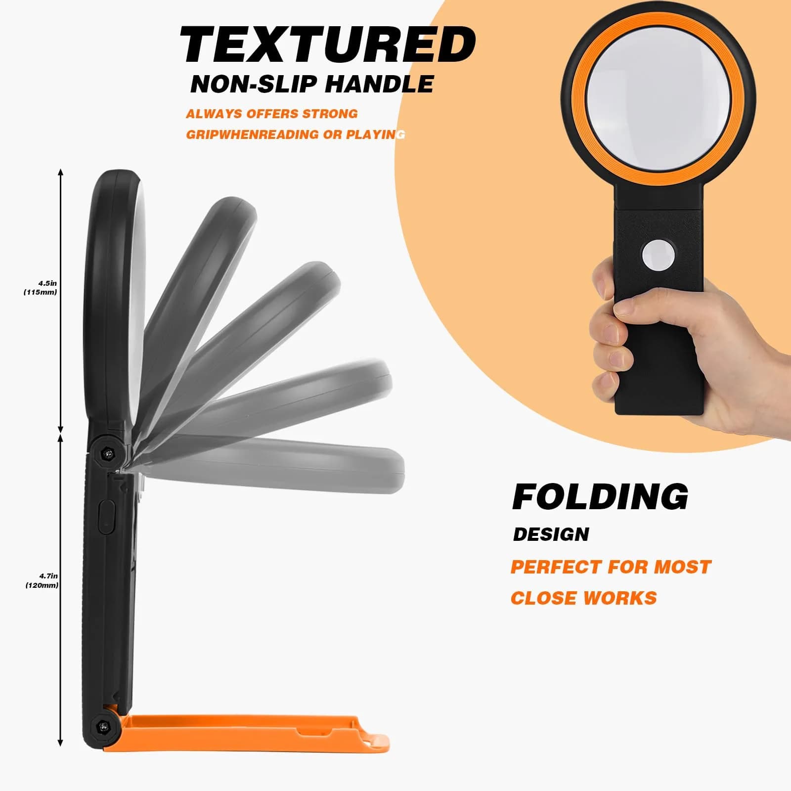 KIBTOY Black Magnifying Glass with Light and Stand, 3.2-inch Glass Lens (8.13 cm) | High Magnification for Seniors Reading - view 4