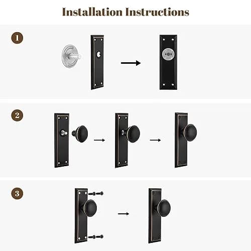 ToPToToo Dummy Door Knobs Interior, Oil Rubbed Bronze Antique Style, 2 Pack | For Closet, Bifold, and Interior Doors thumbnail 7