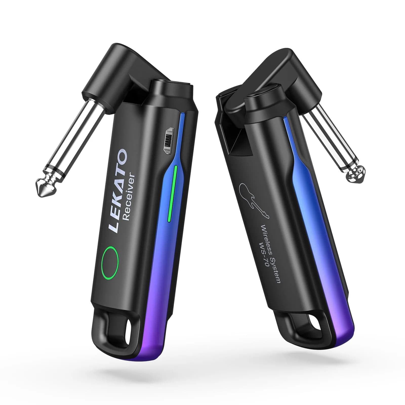 LEKATO UHF Wireless Guitar System with 70 Channels & Rechargeable Battery, Green | Low Latency <3ms — Blue
