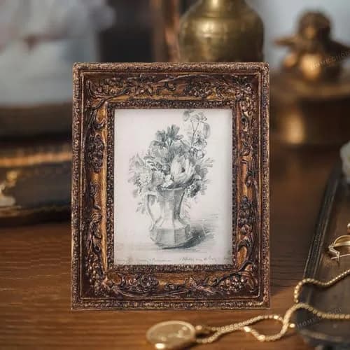 SIKOO Vintage Ornate Picture Frame 2.5x3.5 Inch (6.35x8.89 cm) | Hand-Carved Resin with Glass Front thumbnail 4