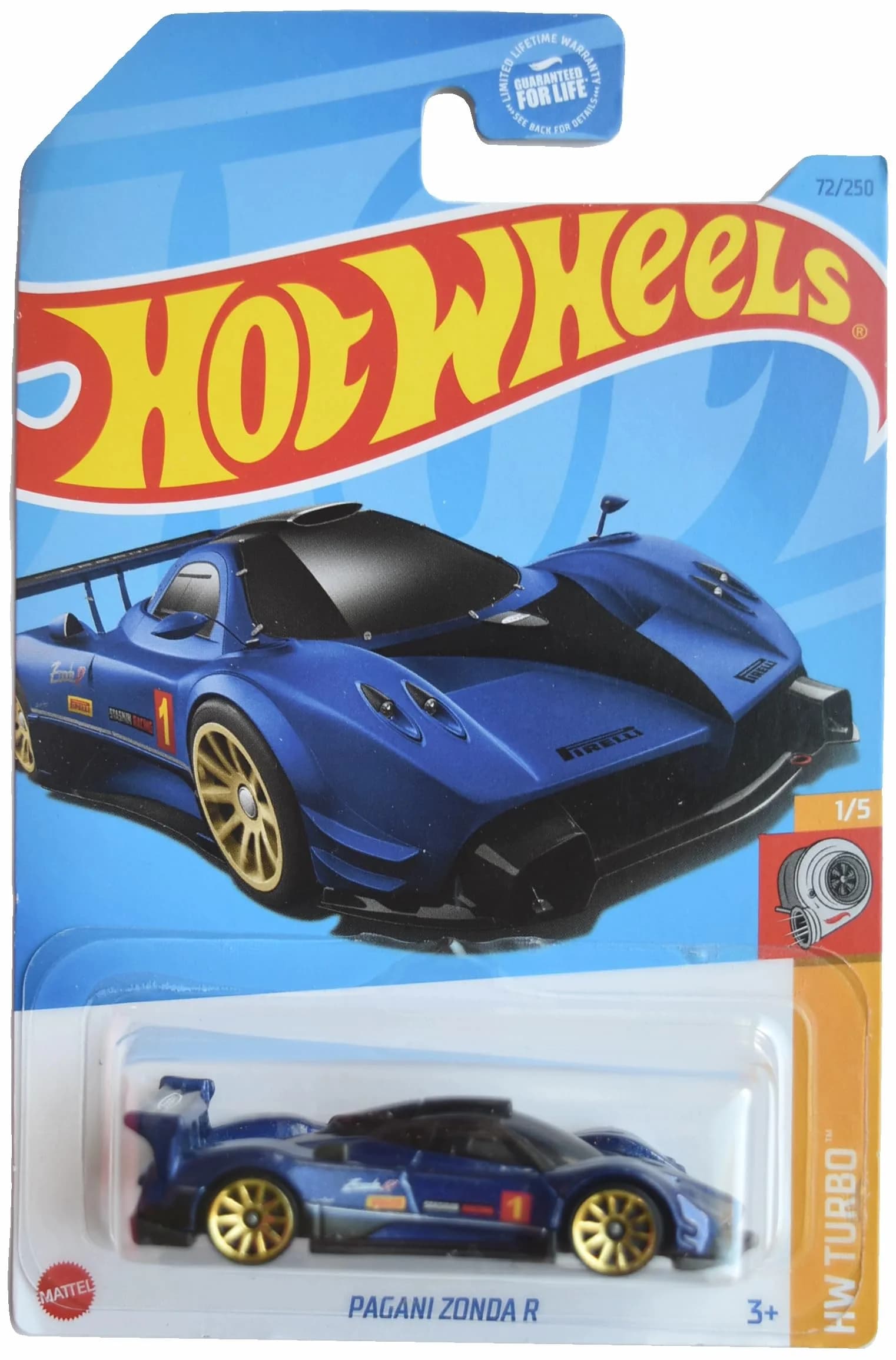 Hot Wheels Pagani Zonda R, HW Turbo 1/5 [Blue] 72/250 Die-Cast Car | 1:64 Scale