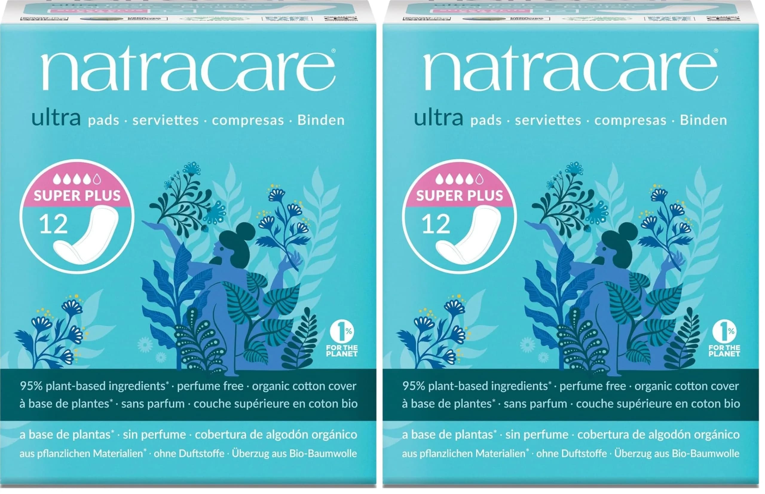 natracare Slim Fitting Ultra Pads Without Wings, Super Plus, 24 Count (12 Count x 2 Packs) | Made with Certified Organic Cotton — Pad