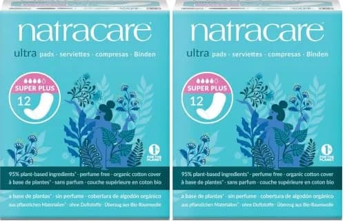natracare Slim Fitting Ultra Pads Without Wings, Super Plus, 24 Count (12 Count x 2 Packs) | Made with Certified Organic Cotton thumbnail 1