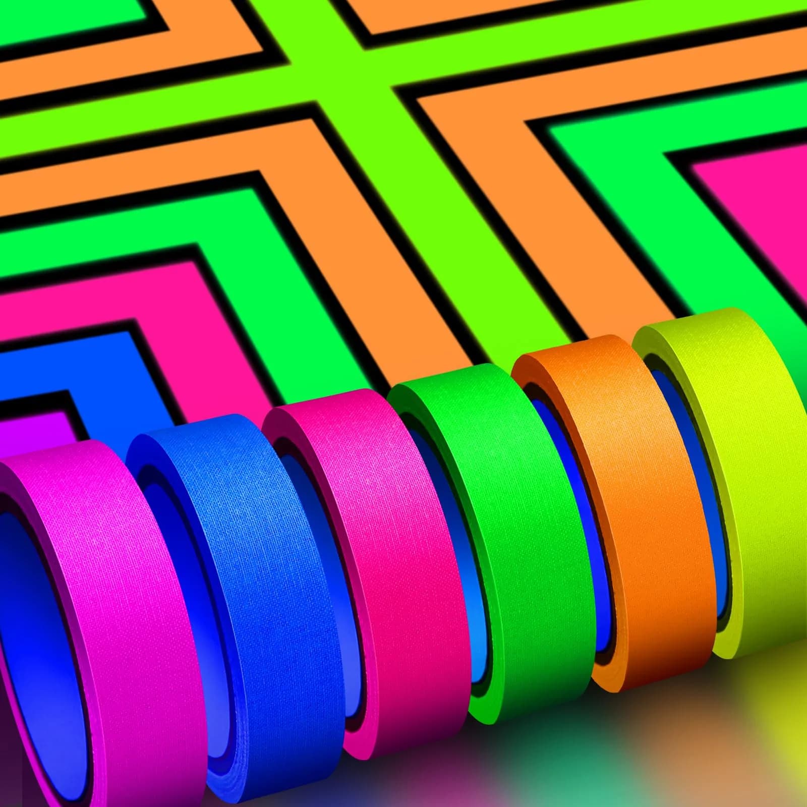 Whaline Neon Gaffer Cloth Tape 1 inch | Fluorescent Rainbow UV Blacklight Tape for UV Parties