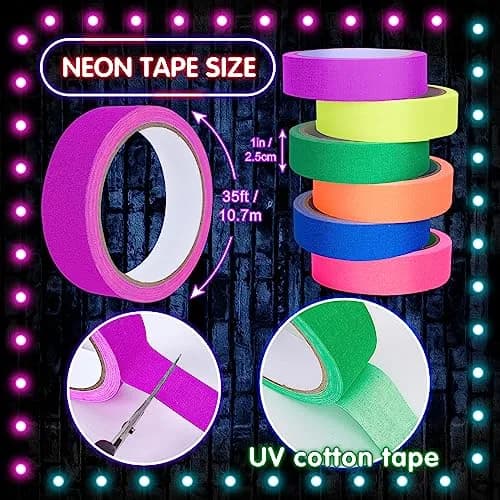 Whaline Neon Gaffer Cloth Tape 1 inch | Fluorescent Rainbow UV Blacklight Tape for UV Parties thumbnail 2