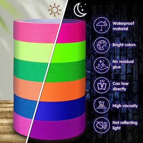 Whaline Neon Gaffer Cloth Tape 1 inch | Fluorescent Rainbow UV Blacklight Tape for UV Parties thumbnail 3