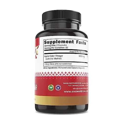 Ancient Bliss Apple Cider Vinegar Organic Capsules with The Mother | Supports Digestion & Weight Management (120 Capsules) thumbnail 6