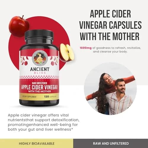 Ancient Bliss Apple Cider Vinegar Organic Capsules with The Mother | Supports Digestion & Weight Management (120 Capsules) thumbnail 2