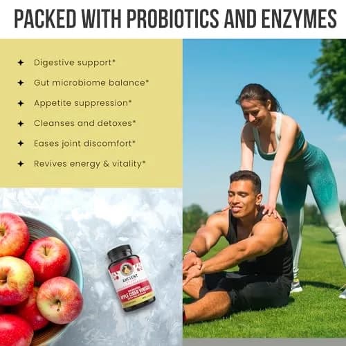 Ancient Bliss Apple Cider Vinegar Organic Capsules with The Mother | Supports Digestion & Weight Management (120 Capsules) thumbnail 3