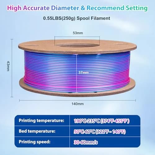 3Dgenius Silk Triple Color PLA Filament 1.75mm | Vibrant Multi-Color, Clog-Free, 250g Spool for Flawless 3D Prints thumbnail 5
