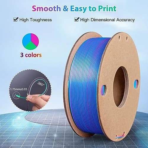 3Dgenius Silk Triple Color PLA Filament 1.75mm | Vibrant Multi-Color, Clog-Free, 250g Spool for Flawless 3D Prints thumbnail 2