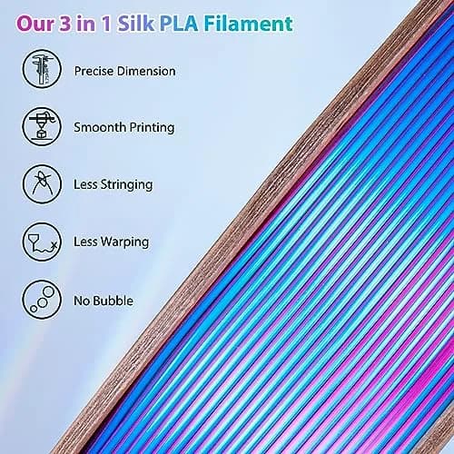 3Dgenius Silk Triple Color PLA Filament 1.75mm | Vibrant Multi-Color, Clog-Free, 250g Spool for Flawless 3D Prints thumbnail 3