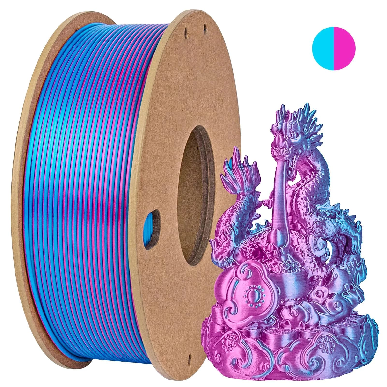 3Dgenius Silk Triple Color PLA Filament 1.75mm | Vibrant Multi-Color, Clog-Free, 250g Spool for Flawless 3D Prints — Double Colors(rose Red+sky Blue) / 250g