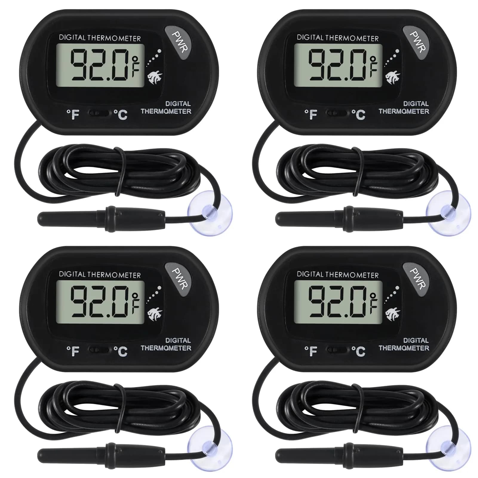 DORHEA Digital Aquarium Thermometer 4-Pack | -50°C to +70°C (-58°F to +158°F) with LCD Display — 4PCS