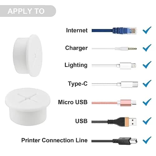 KITANIS 1 Inch Flexible Rubber Desk Grommets, Silicone Cable Cord Grommet Wire Hole Cover for Desks, Tables & Furniture (12 Pack, White) | Organizes Cables & Protects Wires thumbnail 6