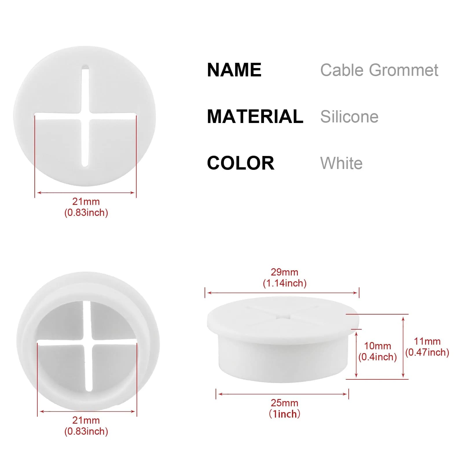 KITANIS 1 Inch Flexible Rubber Desk Grommets, Silicone Cable Cord Grommet Wire Hole Cover for Desks, Tables & Furniture (12 Pack, White) | Organizes Cables & Protects Wires - view 2