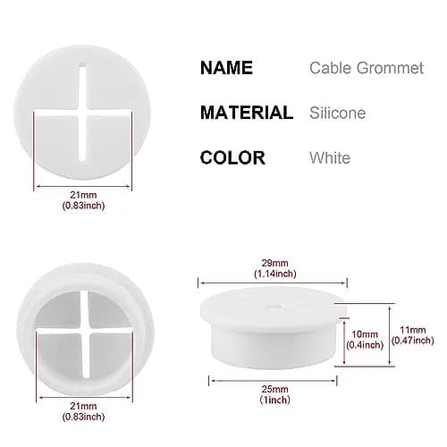 KITANIS 1 Inch Flexible Rubber Desk Grommets, Silicone Cable Cord Grommet Wire Hole Cover for Desks, Tables & Furniture (12 Pack, White) | Organizes Cables & Protects Wires thumbnail 2
