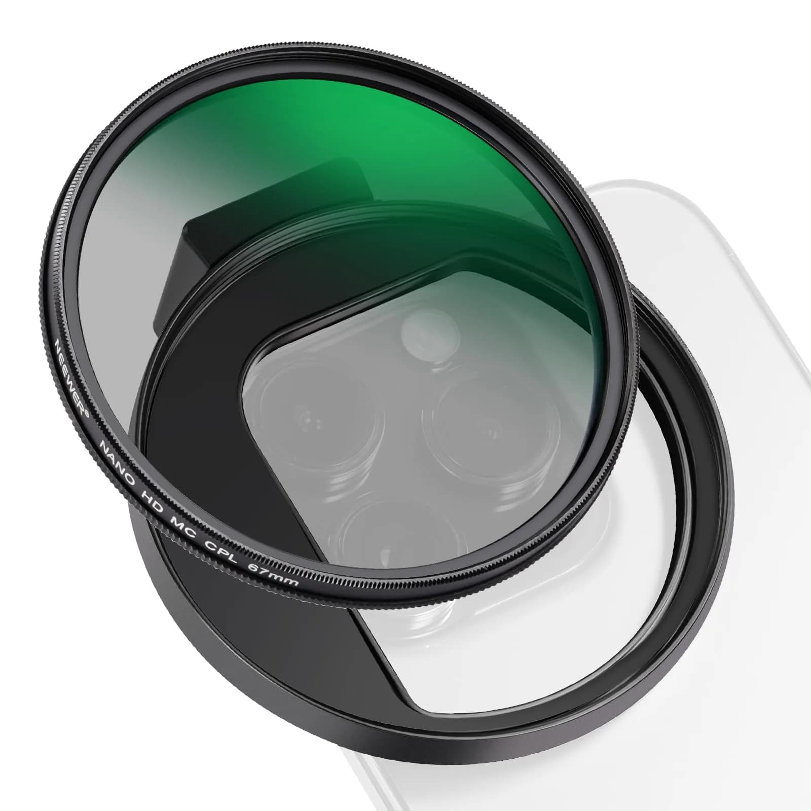 NEEWER 67mm CPL Filter with Cold Shoe Phone Clip | Reduces Reflections for Vivid Photos - main product image
