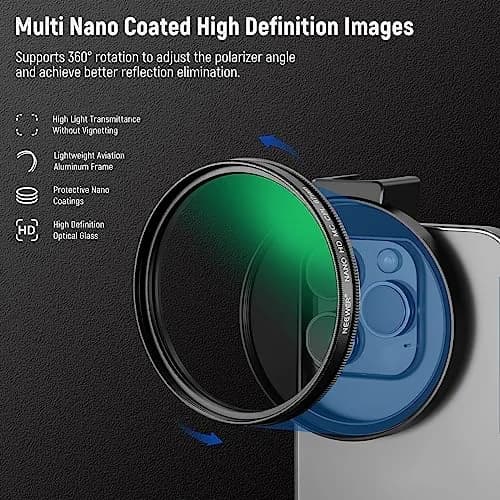 NEEWER 67mm CPL Filter with Cold Shoe Phone Clip | Reduces Reflections for Vivid Photos thumbnail 4