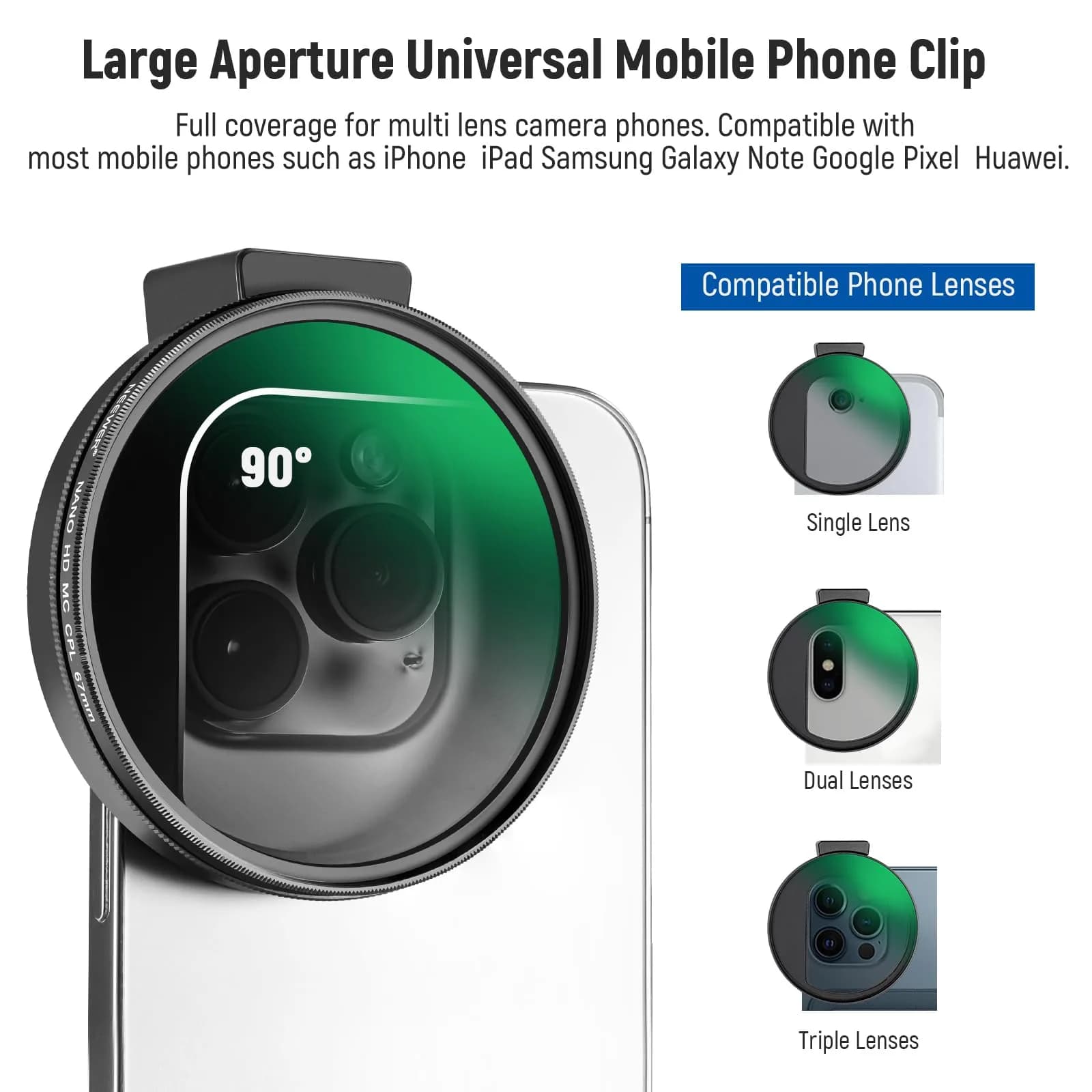 NEEWER 67mm CPL Filter with Cold Shoe Phone Clip | Reduces Reflections for Vivid Photos - view 3