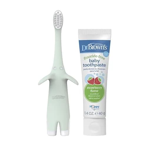Dr. Brown's Infant-to-Toddler Toothbrush and Toothpaste Set, Mint Elephant | BPA-Free & Fluoride-Free Oral Care for Ages 0-3 thumbnail 2