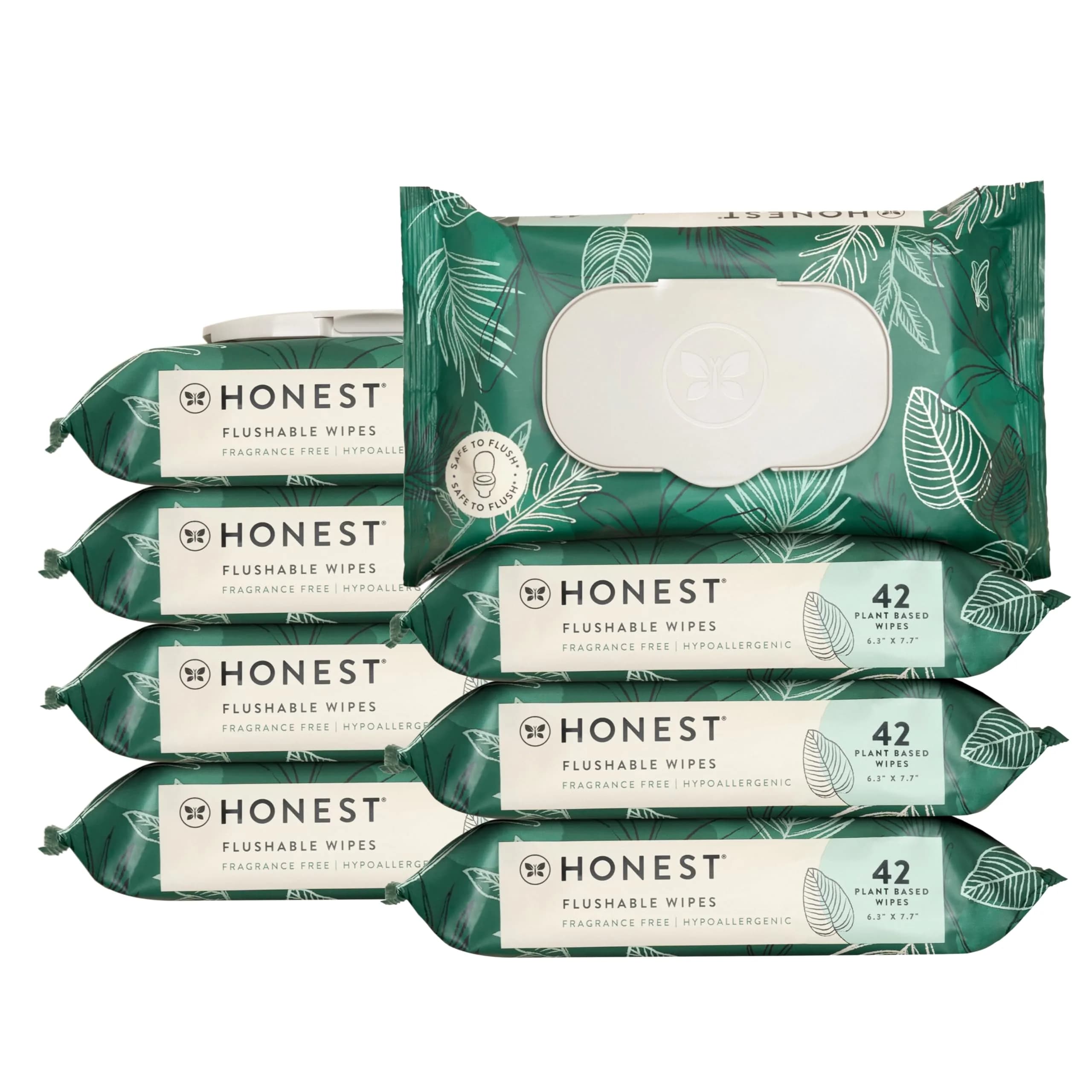 The Honest Company Flushable Wipes Tropical Leaves 336ct (152g) | Hypoallergenic & Septic Safe - main product image