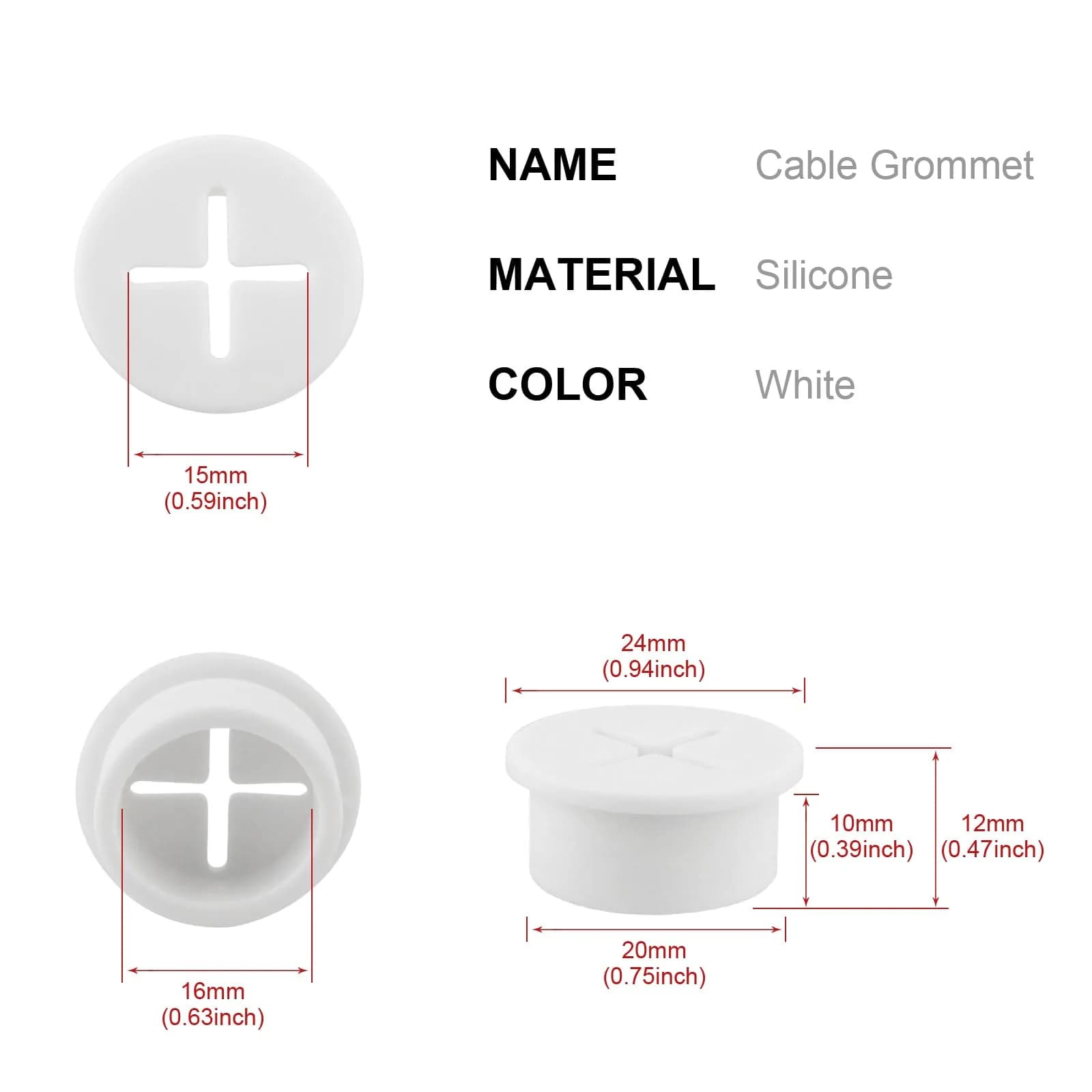 KITANIS 3/4 Inch (20mm) White Desk Grommet | Cable Management Hole Cover (12-Pack) - view 2