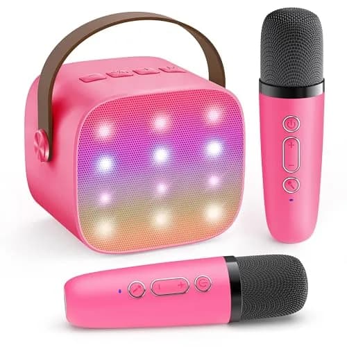 YLL Mini Karaoke Machine for Kids | Portable Bluetooth Karaoke with 2 Wireless Microphones, 5 Magic Voices, for Ages 3-12 thumbnail 1