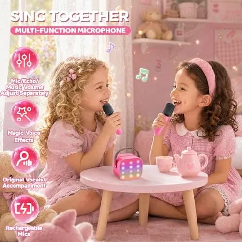 YLL Mini Karaoke Machine for Kids | Portable Bluetooth Karaoke with 2 Wireless Microphones, 5 Magic Voices, for Ages 3-12 thumbnail 7