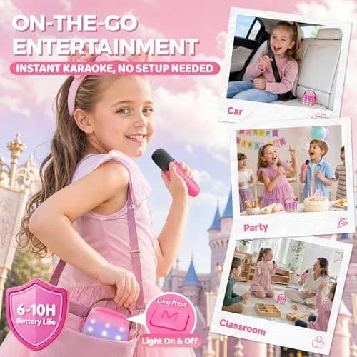 YLL Mini Karaoke Machine for Kids | Portable Bluetooth Karaoke with 2 Wireless Microphones, 5 Magic Voices, for Ages 3-12 thumbnail 8