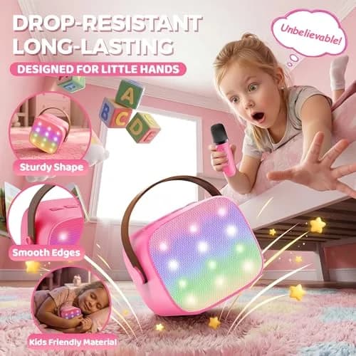 YLL Mini Karaoke Machine for Kids | Portable Bluetooth Karaoke with 2 Wireless Microphones, 5 Magic Voices, for Ages 3-12 thumbnail 9