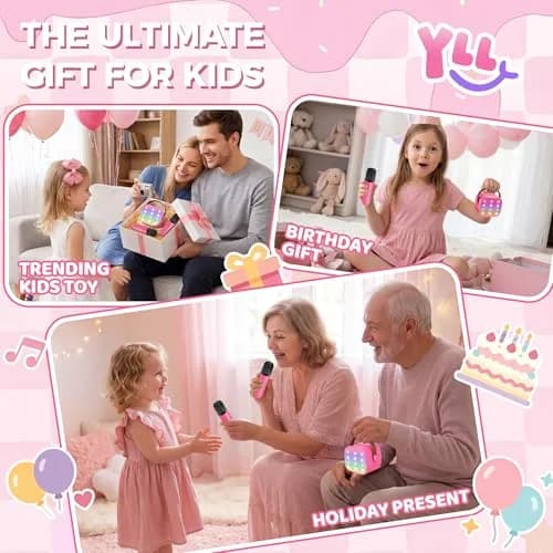 YLL Mini Karaoke Machine for Kids | Portable Bluetooth Karaoke with 2 Wireless Microphones, 5 Magic Voices, for Ages 3-12 thumbnail 2