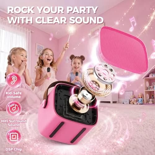 YLL Mini Karaoke Machine for Kids | Portable Bluetooth Karaoke with 2 Wireless Microphones, 5 Magic Voices, for Ages 3-12 thumbnail 3
