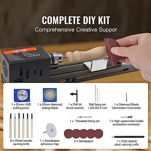 VEVOR Mini Lathe Machine 2.76 in x 6.3 in | 7 Speeds for DIY Woodworking, 96W, 24VDC, Portable & Stable (70-120c) thumbnail 6