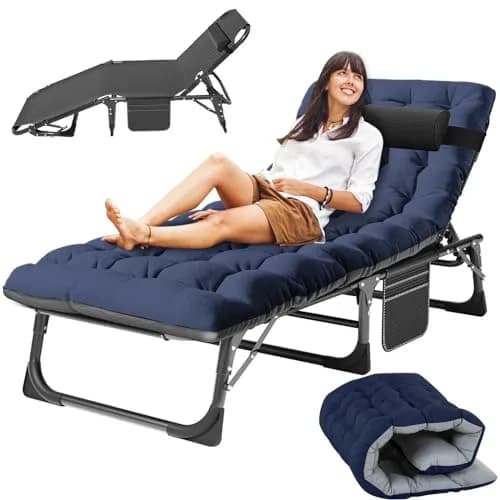Slsy Folding Camping Cot for Adults, Adjustable Camping Bed with Pad | 5-Position Recline, 500 lb Support thumbnail 1