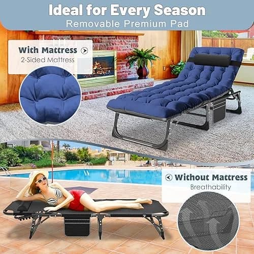 Slsy Folding Camping Cot for Adults, Adjustable Camping Bed with Pad | 5-Position Recline, 500 lb Support thumbnail 5