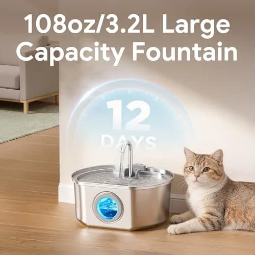 Neareal Cat Water Fountain Stainless Steel 3.2L | Quiet, Durable & Easy to Refill thumbnail 5