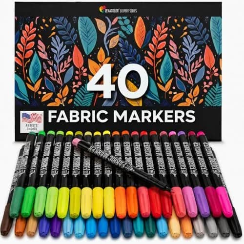 Zenacolor 40 Fabric Markers Pens Set - Non-Toxic, Permanent Ink, Fine Tip | Water-Based, Fade-Resistant thumbnail 1