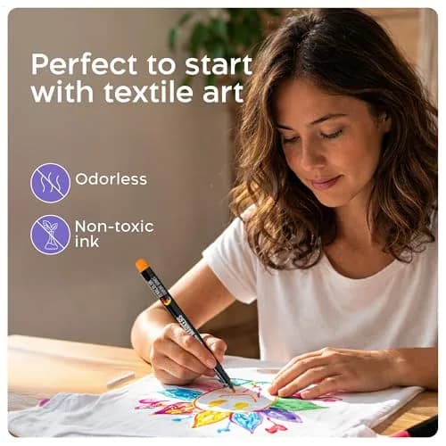 Zenacolor 40 Fabric Markers Pens Set - Non-Toxic, Permanent Ink, Fine Tip | Water-Based, Fade-Resistant thumbnail 6