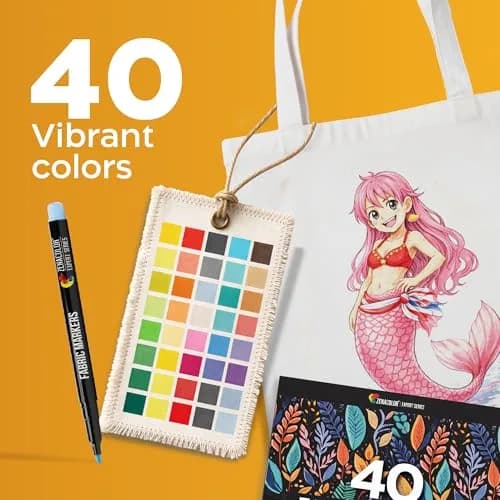 Zenacolor 40 Fabric Markers Pens Set - Non-Toxic, Permanent Ink, Fine Tip | Water-Based, Fade-Resistant thumbnail 3