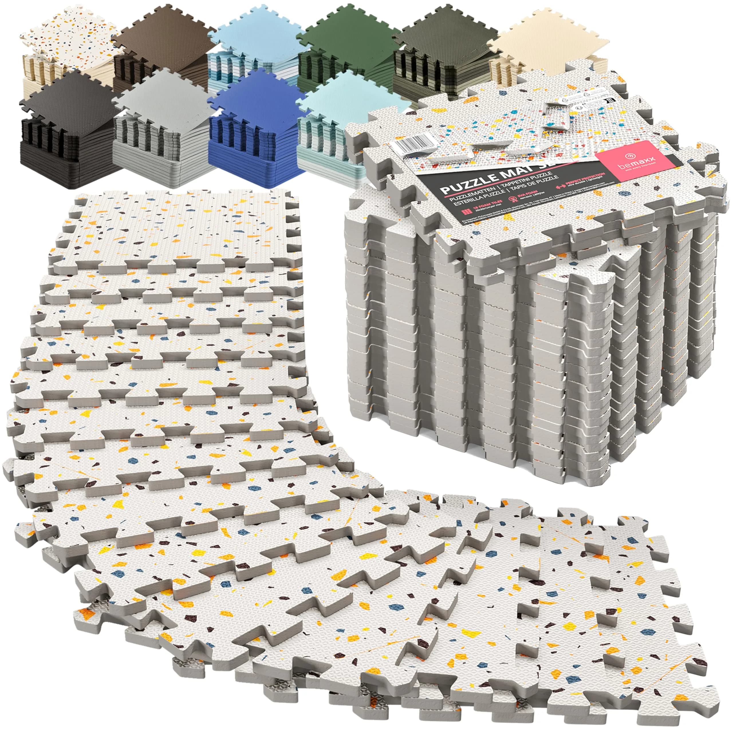 BeMaxx Gym Mats Set - EVA Interlocking Foam Floor Tiles 18 pcs | Anti-Fatigue Workout Mat Puzzle — Terrazzo